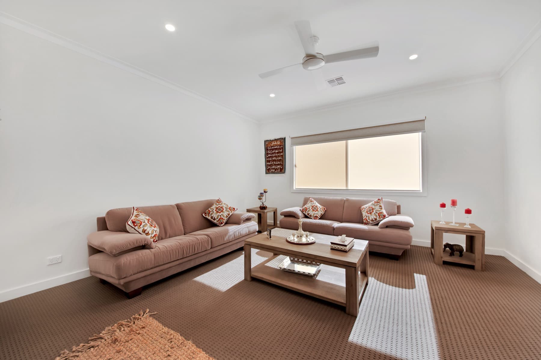 The lounge staged with two sofas