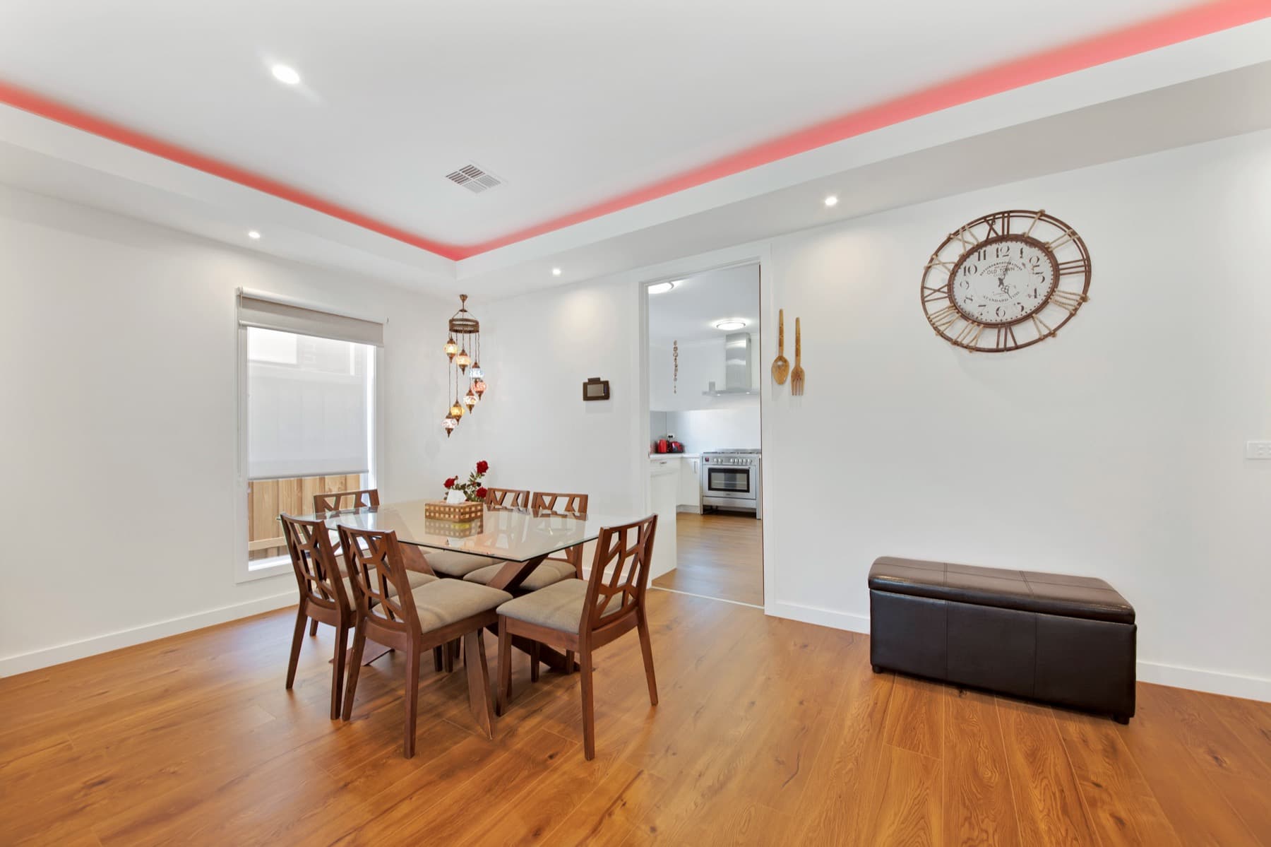 The dining room and its wall clock